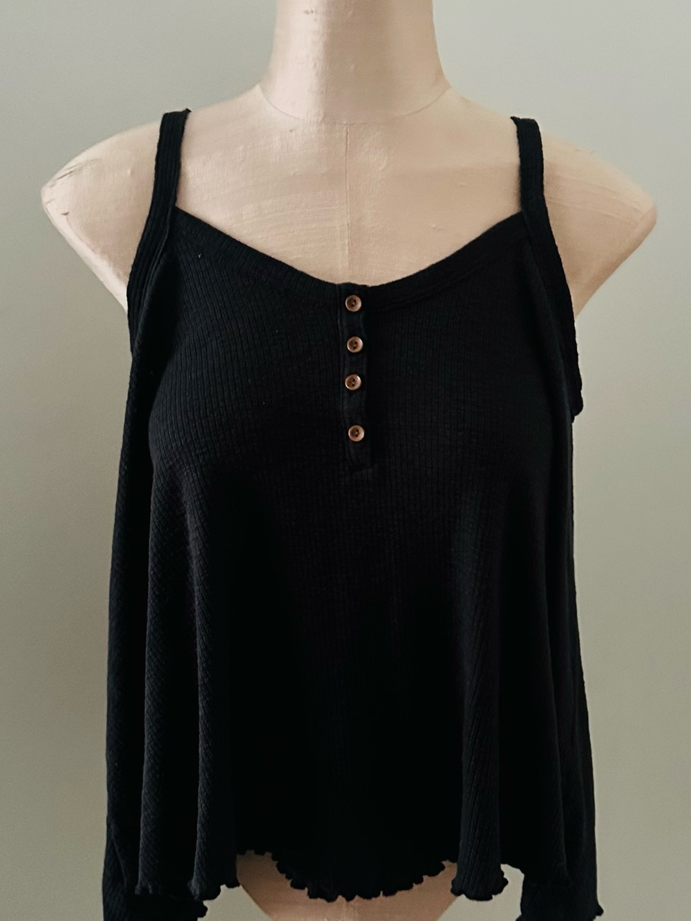 American Eagle Outfitters Black Ribbed Henley Cami